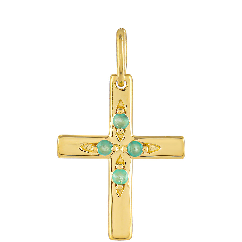 Cruce Set din Argint 925 Placat cu Aur ( 3.58 grame ) cu Rubin Thailandez și Smarald Brazilian 0.57 Carate ( Pandantiv ) 6 