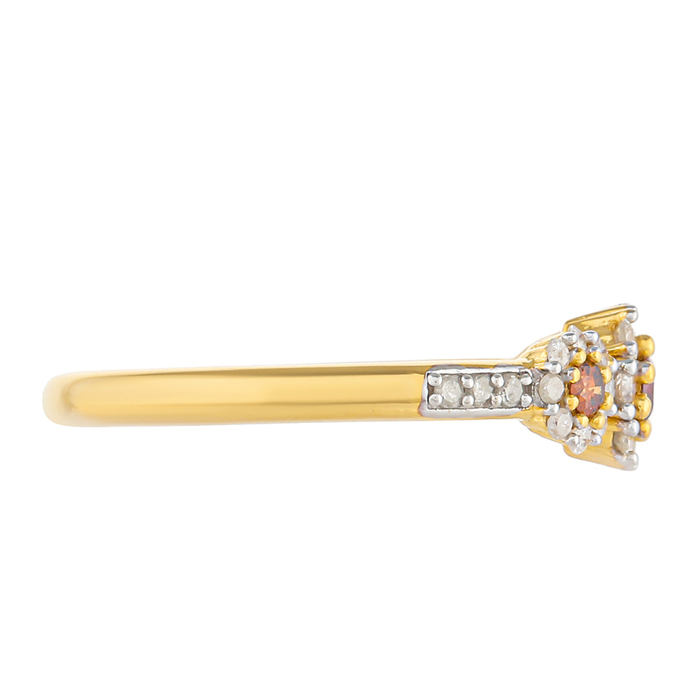 Inel din Argint 925 Placat cu Aur ( 1.96 grame ) cu Diamant Roșu și Diamant Alb 0.4 Carate