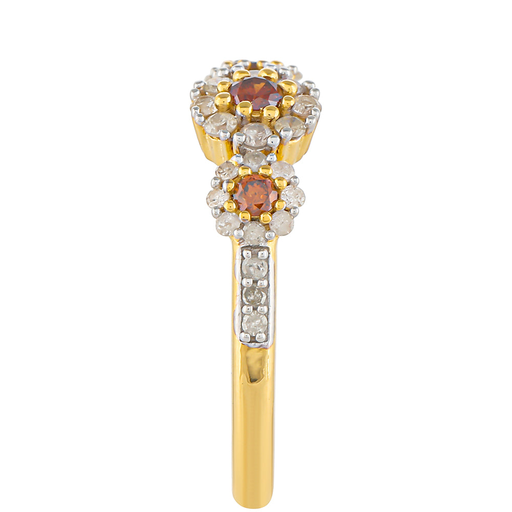 Inel din Argint 925 Placat cu Aur ( 1.96 grame ) cu Diamant Roșu și Diamant Alb 0.4 Carate 3 