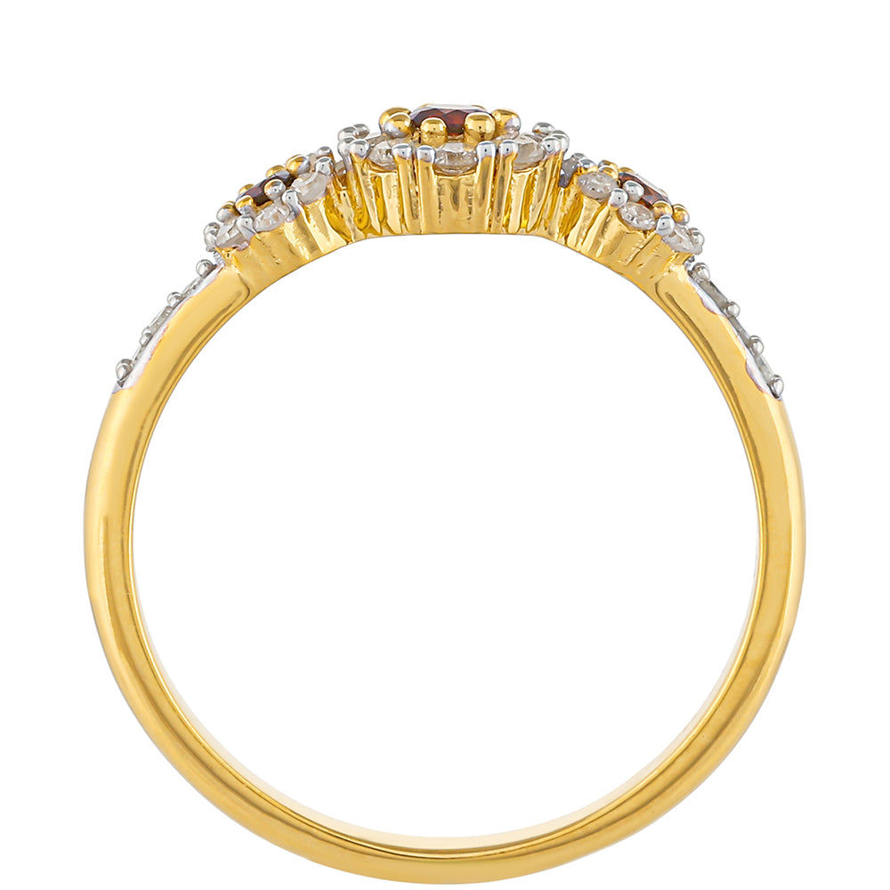 Inel din Argint 925 Placat cu Aur ( 1.96 grame ) cu Diamant Roșu și Diamant Alb 0.4 Carate 4 