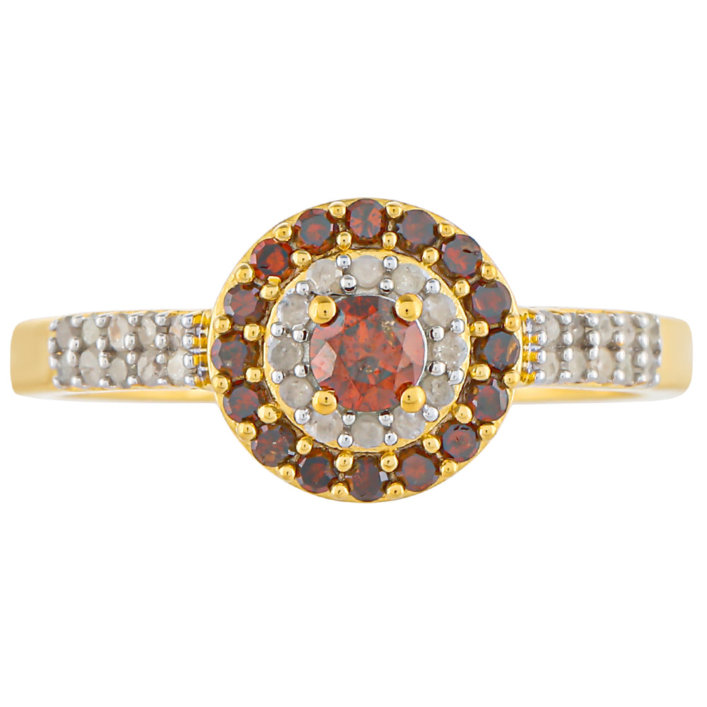 Inel din Argint 925 Placat cu Aur ( 2.43 grame ) cu Diamant Roșu și Diamant Alb 0.51 Carate