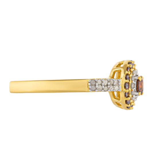 Inel din Argint 925 Placat cu Aur ( 2.43 grame ) cu Diamant Roșu și Diamant Alb 0.51 Carate