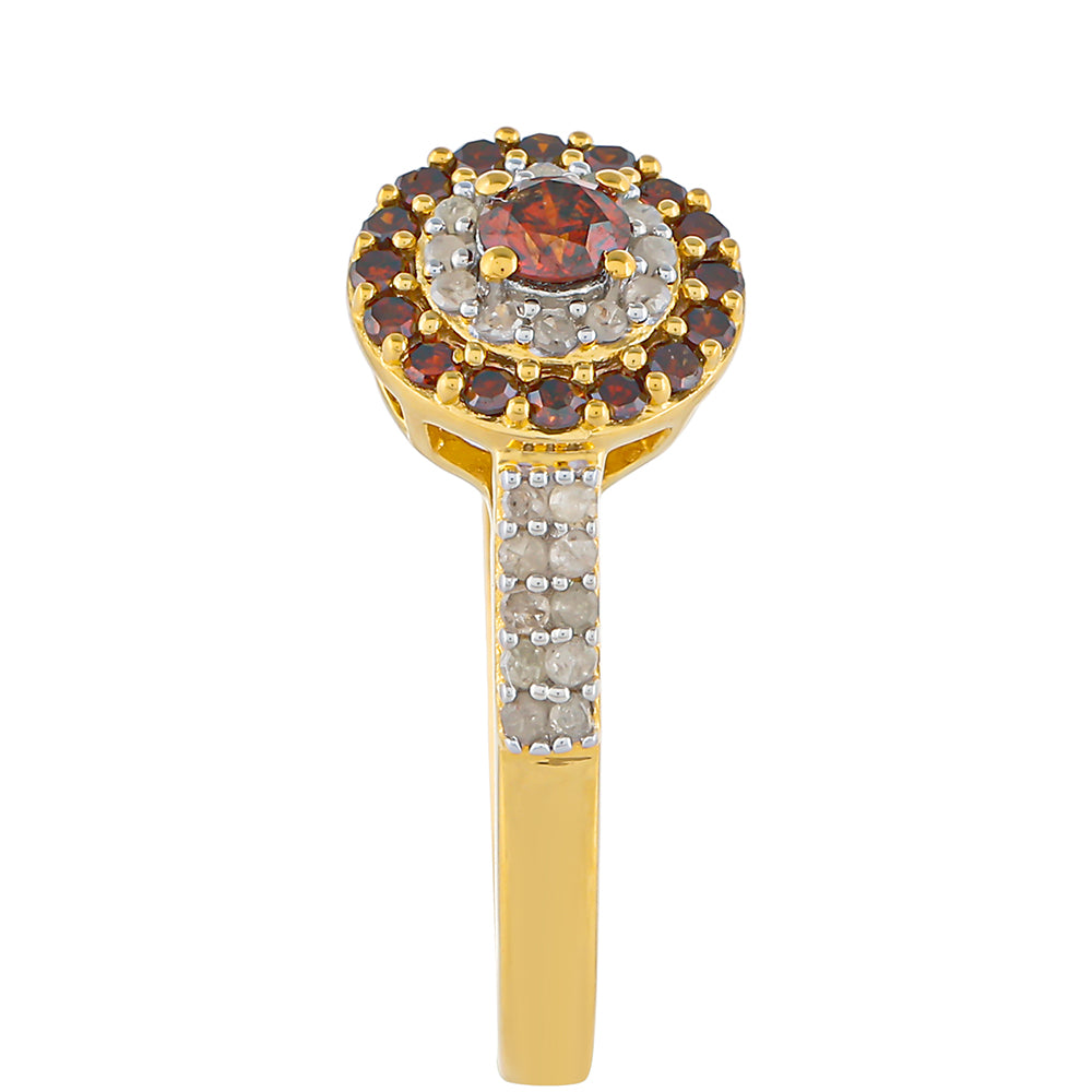 Inel din Argint 925 Placat cu Aur ( 2.43 grame ) cu Diamant Roșu și Diamant Alb 0.51 Carate