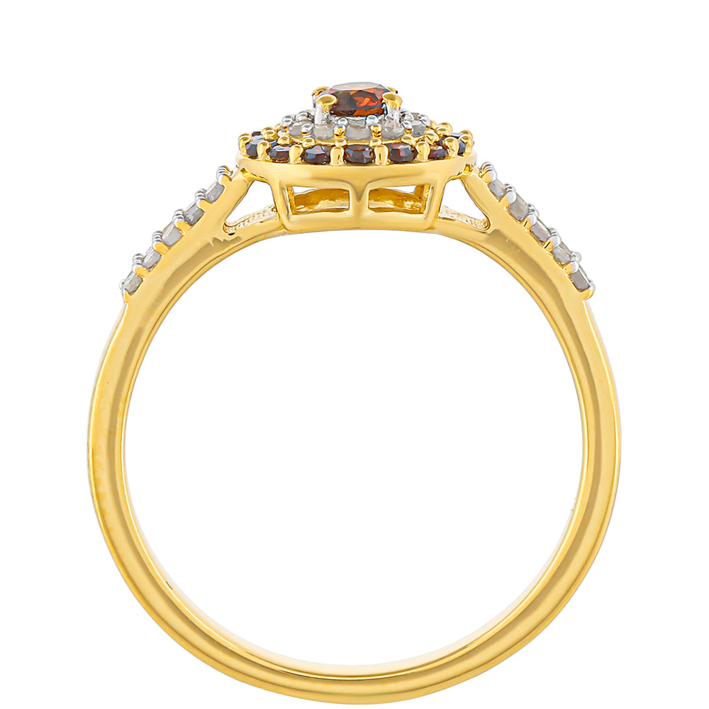 Inel din Argint 925 Placat cu Aur ( 2.43 grame ) cu Diamant Roșu și Diamant Alb 0.51 Carate 4 