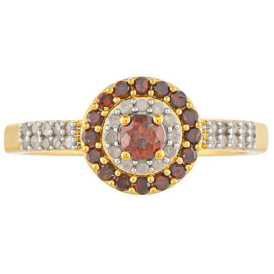 Inel din Argint 925 Placat cu Aur ( 2.43 grame ) cu Diamant Roșu și Diamant Alb 0.51 Carate