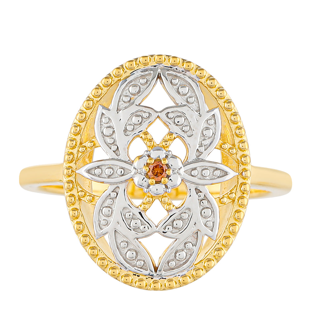 Inel din Argint 925 Placat cu Aur ( 3.17 grame ) cu Diamant Roșu 0.01 Carate