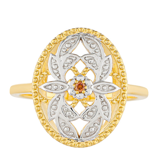 Inel din Argint 925 Placat cu Aur ( 3.17 grame ) cu Diamant Roșu 0.01 Carate