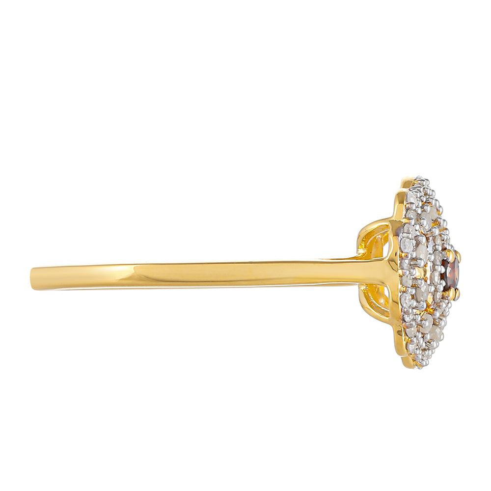 Inel din Argint 925 Placat cu Aur ( 1.95 grame ) cu Diamant Roșu și Diamant Alb 0.33 Carate 2 