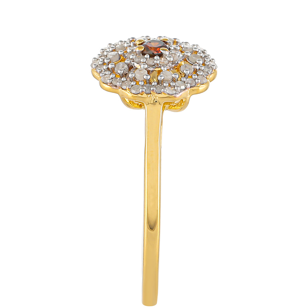 Inel din Argint 925 Placat cu Aur ( 1.95 grame ) cu Diamant Roșu și Diamant Alb 0.33 Carate 3 