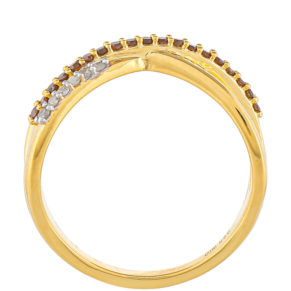 Inel din Argint 925 Placat cu Aur ( 3.11 grame ) cu Diamant Roșu și Diamant Alb 0.23 Carate 4 