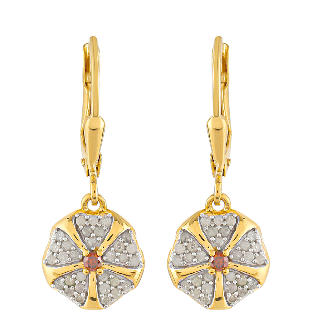 Cercei din Argint 925 Placat cu Aur ( 2.72 grame ) cu Diamant Roșu și Diamant Alb 0.38 Carate 1 