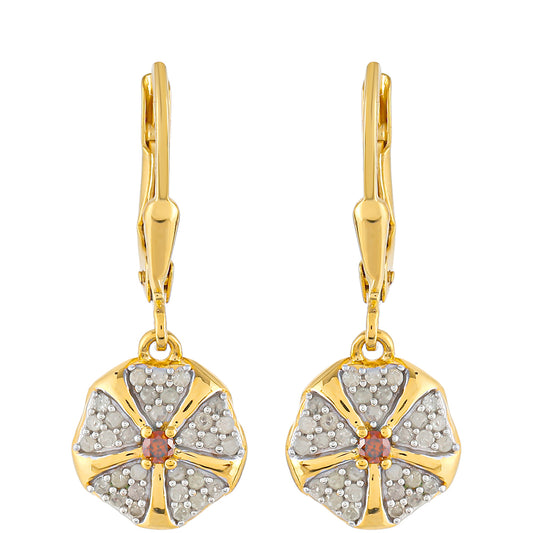 Cercei din Argint 925 Placat cu Aur ( 2.72 grame ) cu Diamant Roșu și Diamant Alb 0.38 Carate