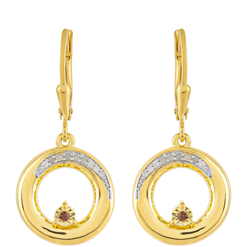 Cercei din Argint 925 Placat cu Aur ( 4.61 grame ) cu Diamant Roșu și Diamant Alb 0.12 Carate 1 