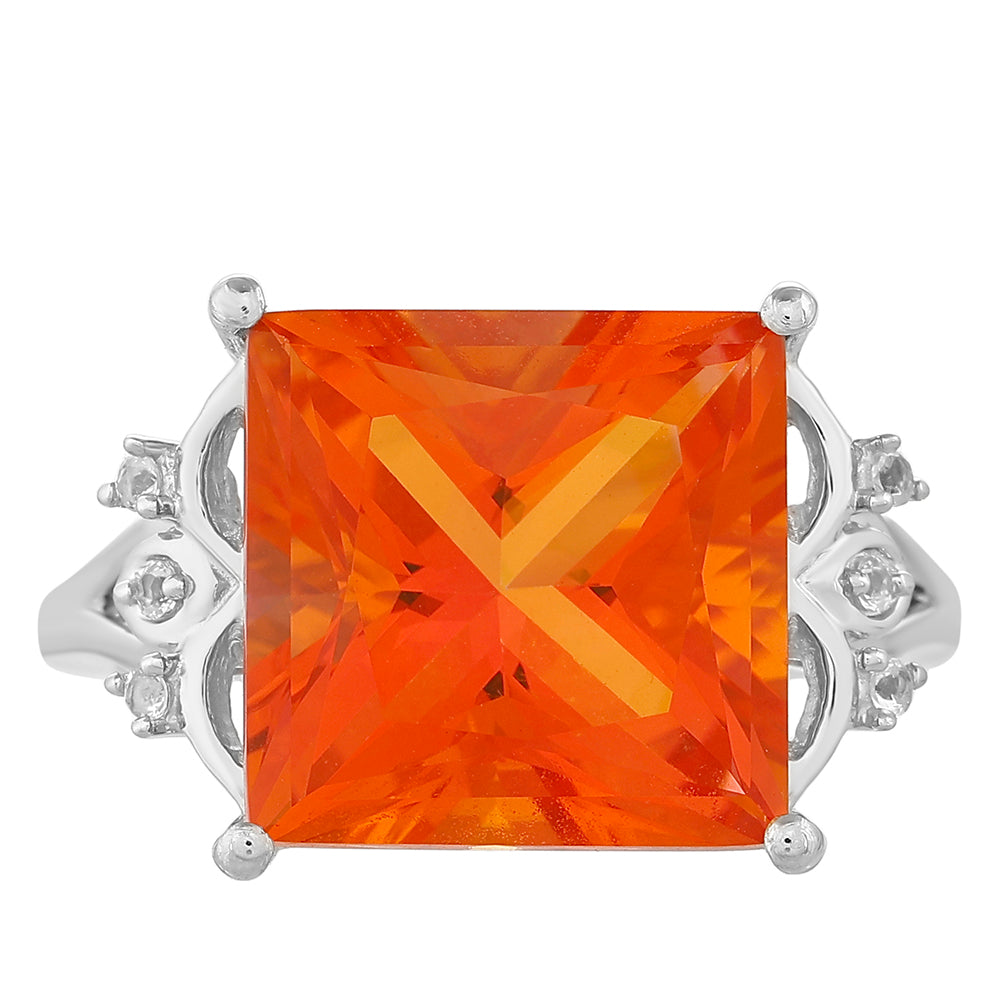 Inel din Argint 925 ( 3.61 grame ) cu Cuarț Padparadscha și Topaz Alb 7.96 Carate 1 
