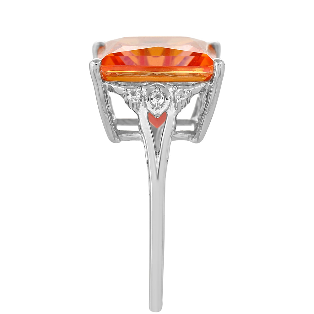 Inel din Argint 925 ( 3.61 grame ) cu Cuarț Padparadscha și Topaz Alb 7.96 Carate