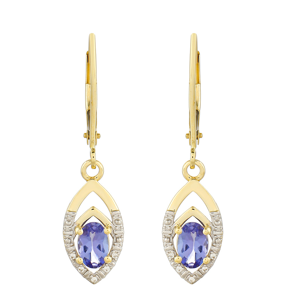 Cercei din Aur de 9K ( 1.67 grame ) cu Tanzanit AAA și Zircon Natural 0.95 Carate 1 