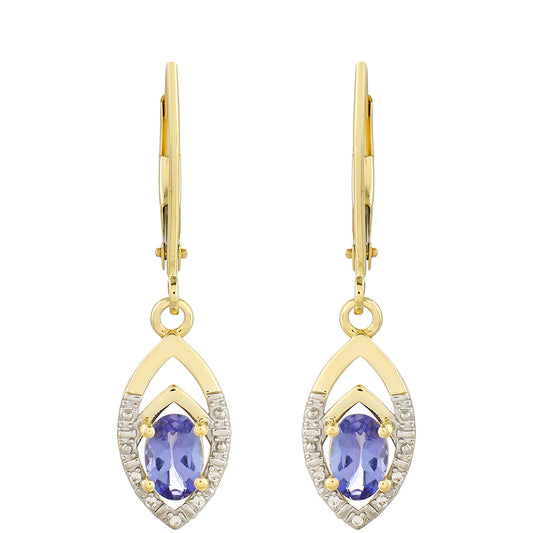 Cercei din Aur de 9K ( 1.67 grame ) cu Tanzanit AAA și Zircon Natural 0.95 Carate