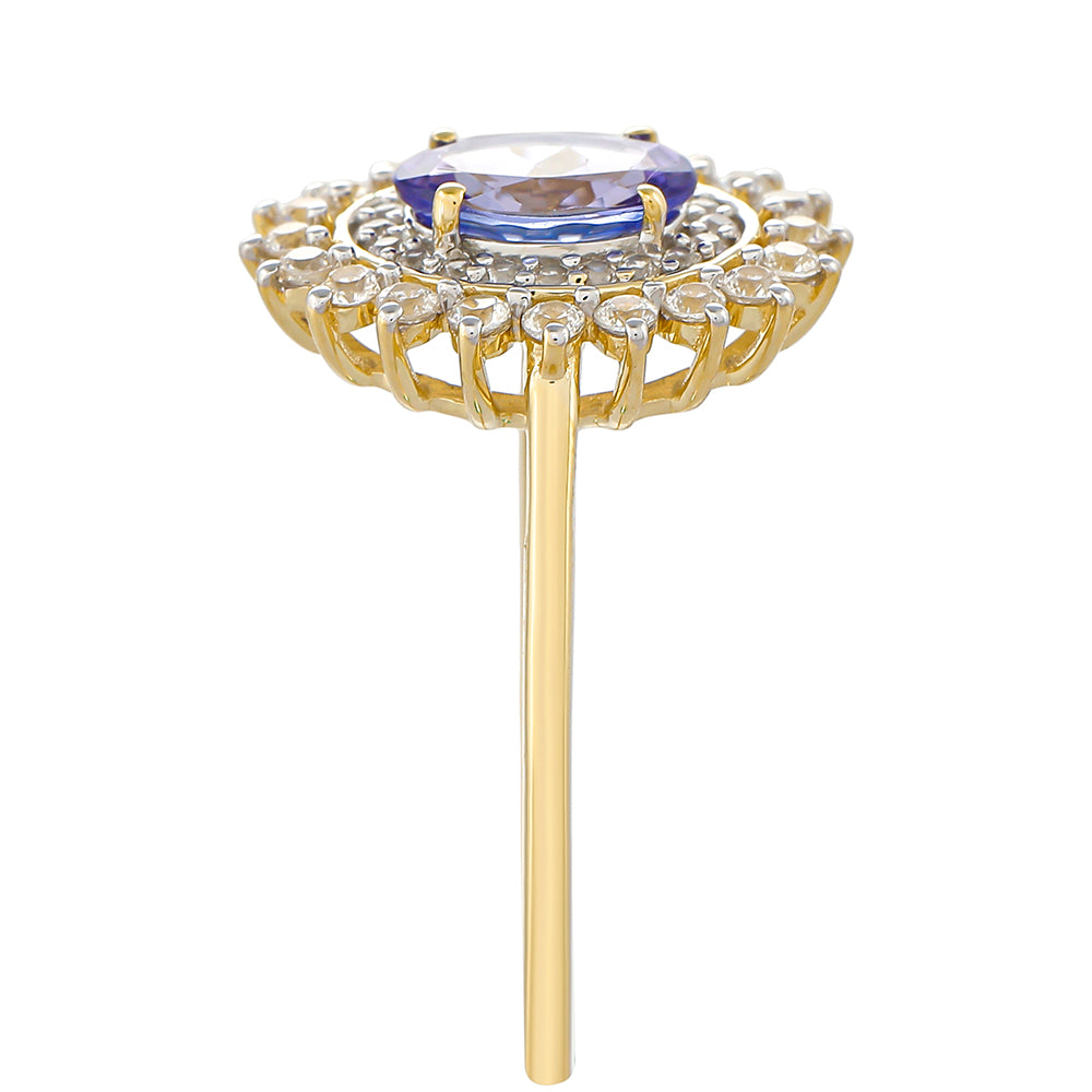 Inel din Aur de 9K ( 1.83 grame ) cu Tanzanit AAA și Zircon Natural 1.43 Carate
