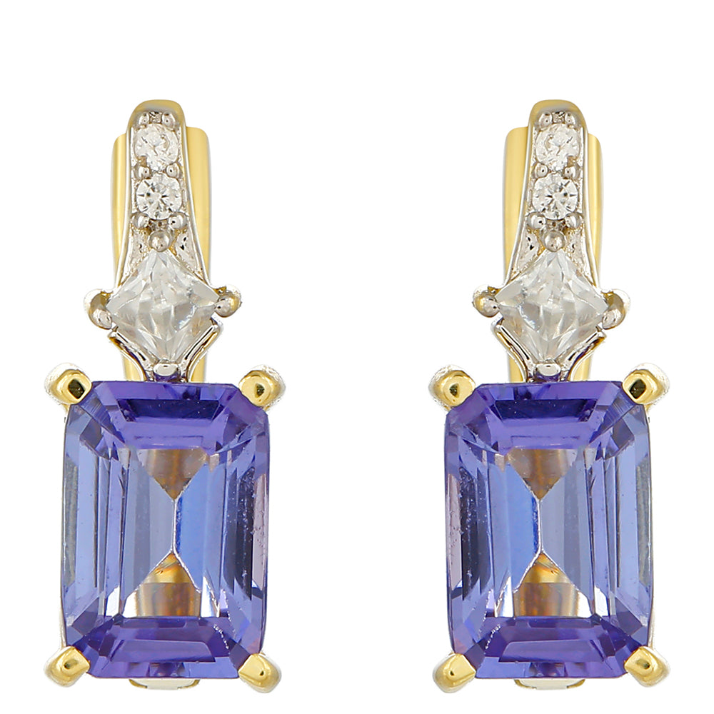 Cercei din Aur de 9K ( 2.04 grame ) cu Tanzanit AAA și Zircon Natural 2.18 Carate 1 