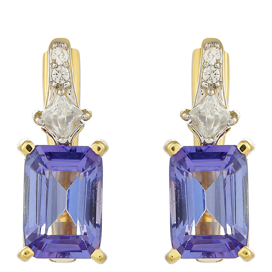 Cercei din Aur de 9K ( 2.04 grame ) cu Tanzanit AAA și Zircon Natural 2.18 Carate