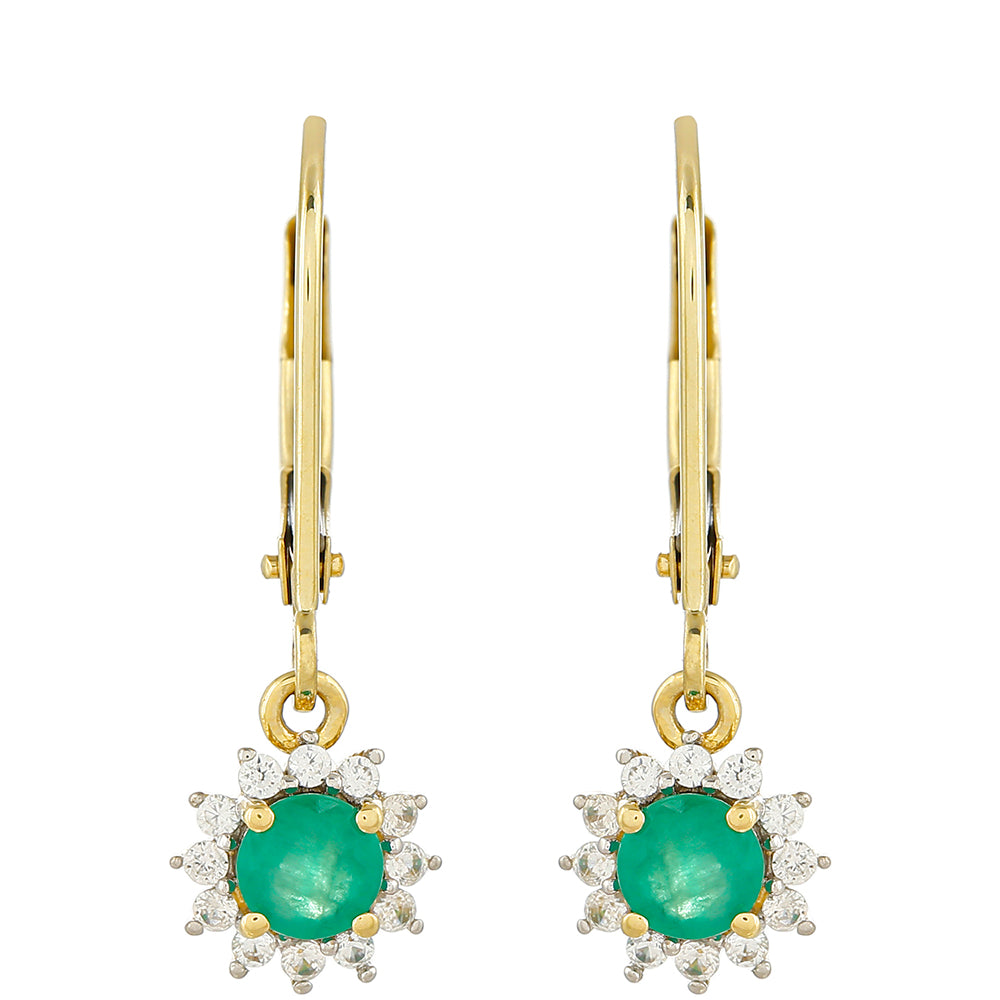 Cercei din Aur de 9K ( 1.3 grame ) cu Smarald Brazilian și Zircon Natural 0.8 Carate