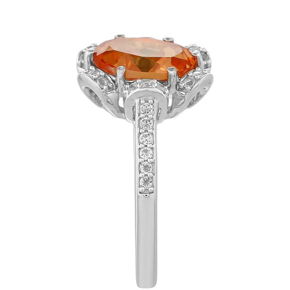 Inel din Argint 925 ( 3.19 grame ) cu Cuarț Padparadscha și Topaz Alb 2.6 Carate
