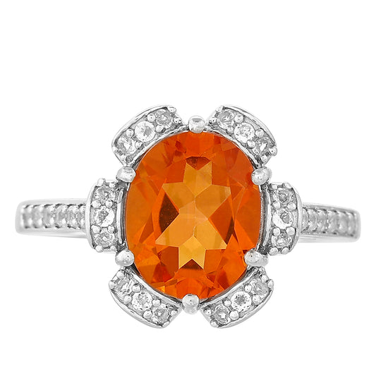 Inel din Argint 925 ( 3.19 grame ) cu Cuarț Padparadscha și Topaz Alb 2.6 Carate