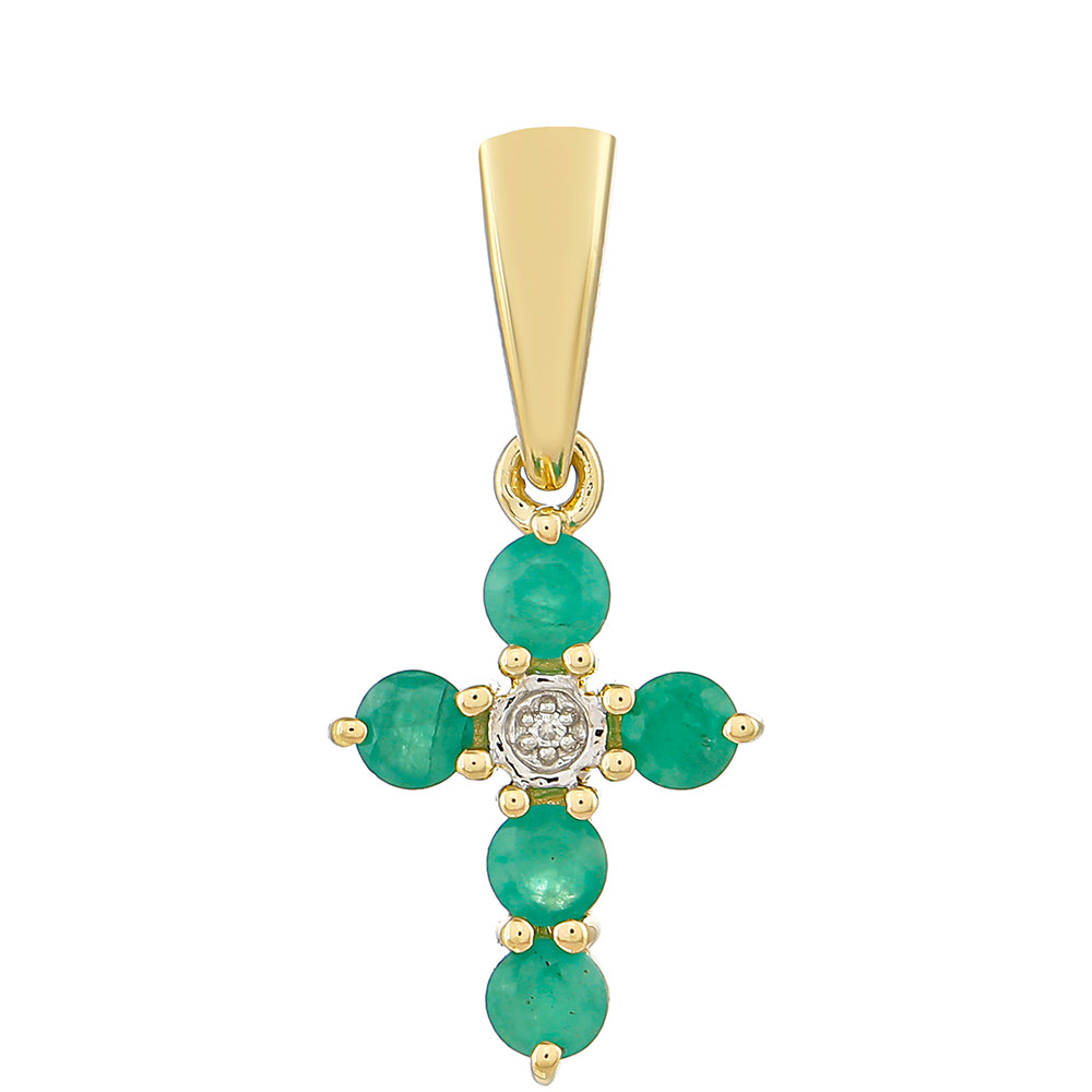 Cruce Pandantiv din Aur de 9K ( 0.86 grame ) cu Smarald Brazilian și Zircon Natural 0.31 Carate 1 