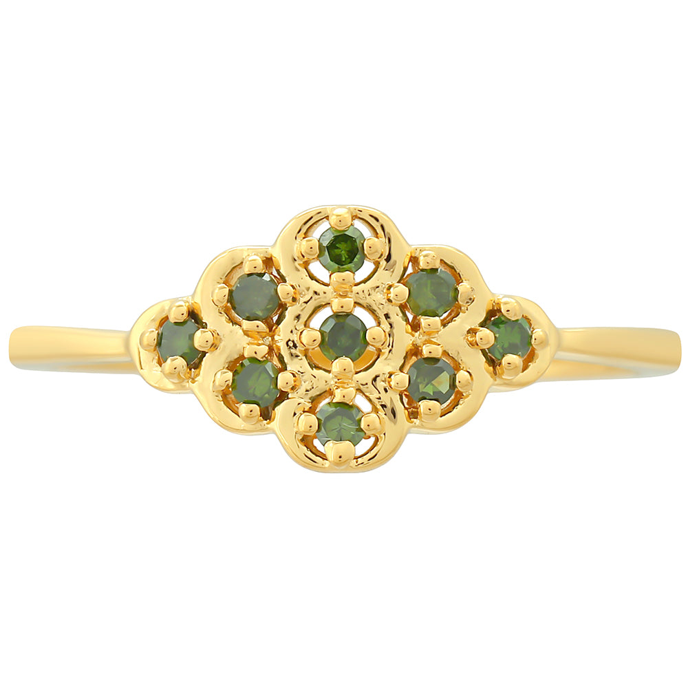 Inel din Argint 925 Placat cu Aur ( 1.47 grame ) cu Diamant Verde 0.13 Carate 1 