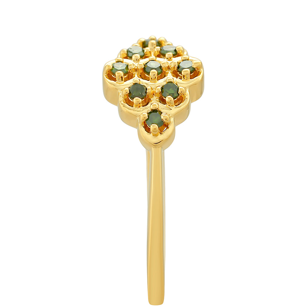 Inel din Argint 925 Placat cu Aur ( 1.47 grame ) cu Diamant Verde 0.13 Carate 3 