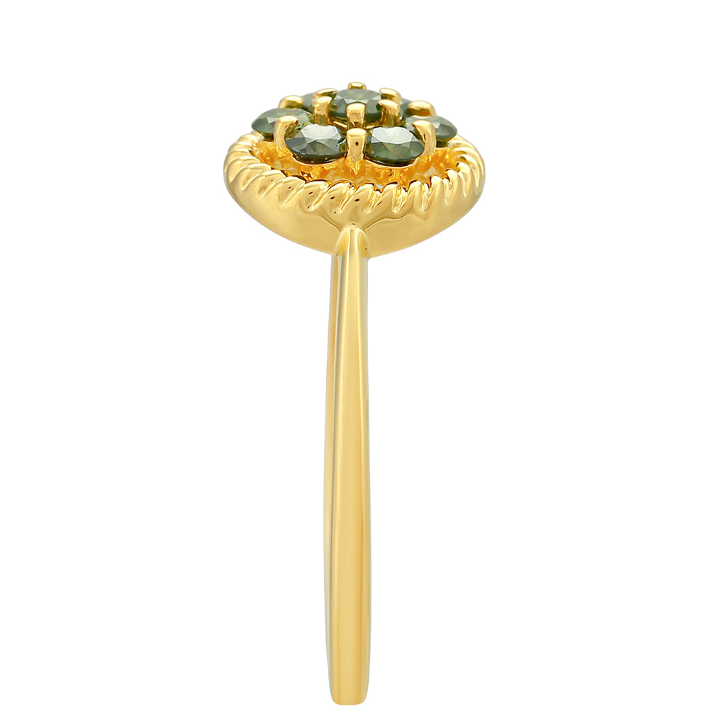 Inel din Argint 925 Placat cu Aur ( 1.49 grame ) cu Diamant Verde 0.34 Carate 3 