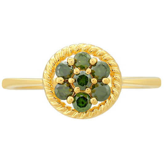 Inel din Argint 925 Placat cu Aur ( 1.49 grame ) cu Diamant Verde 0.34 Carate