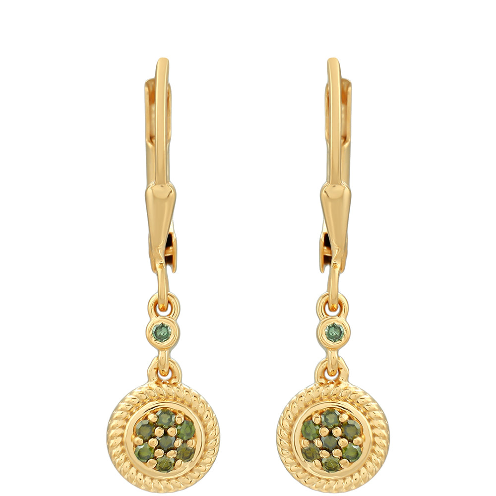 Cercei din Argint 925 Placat cu Aur ( 1.98 grame ) cu Diamant Verde 0.16 Carate 1 