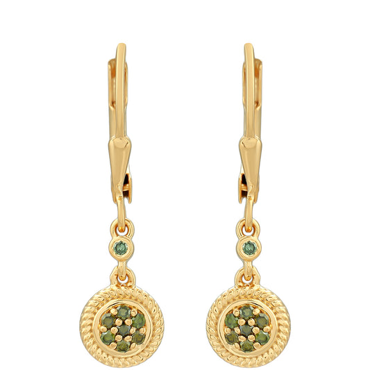 Cercei din Argint 925 Placat cu Aur ( 1.98 grame ) cu Diamant Verde 0.16 Carate
