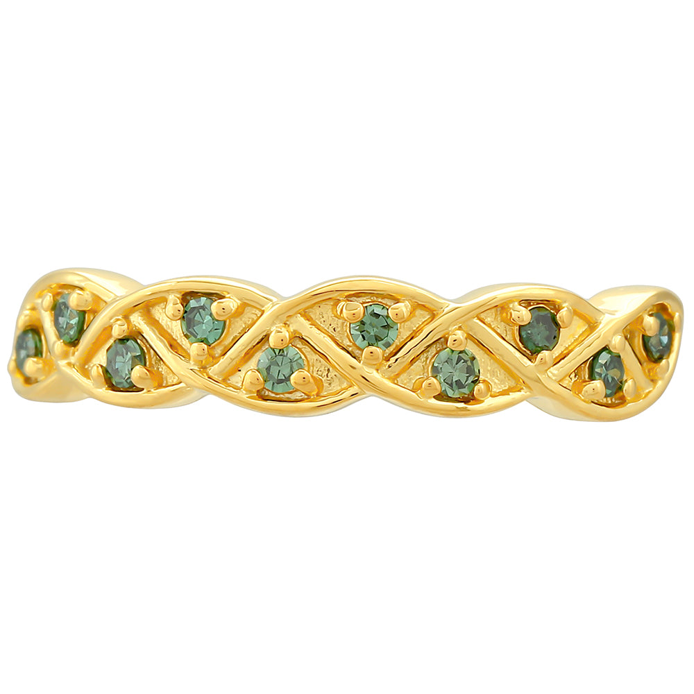 Inel din Argint 925 Placat cu Aur ( 1.96 grame ) cu Diamant Verde 0.16 Carate 1 