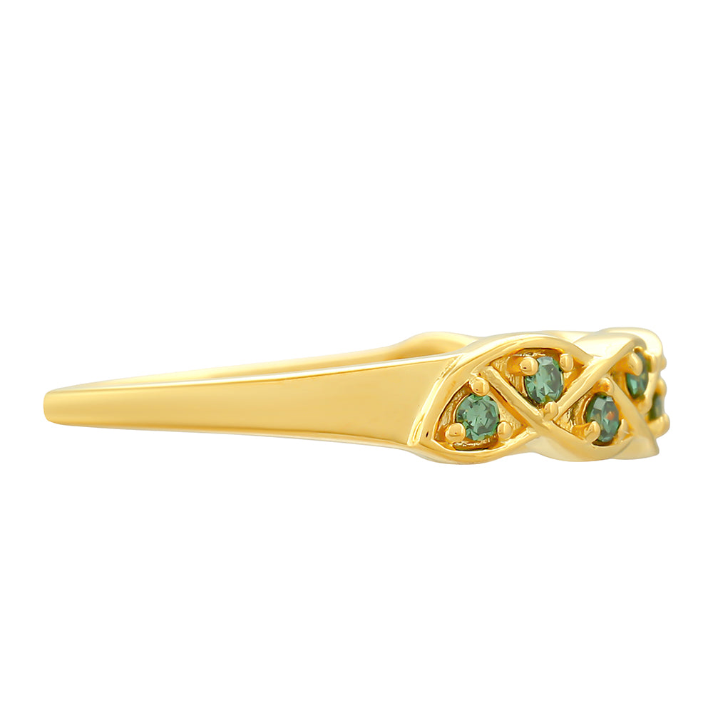 Inel din Argint 925 Placat cu Aur ( 1.96 grame ) cu Diamant Verde 0.16 Carate 2 