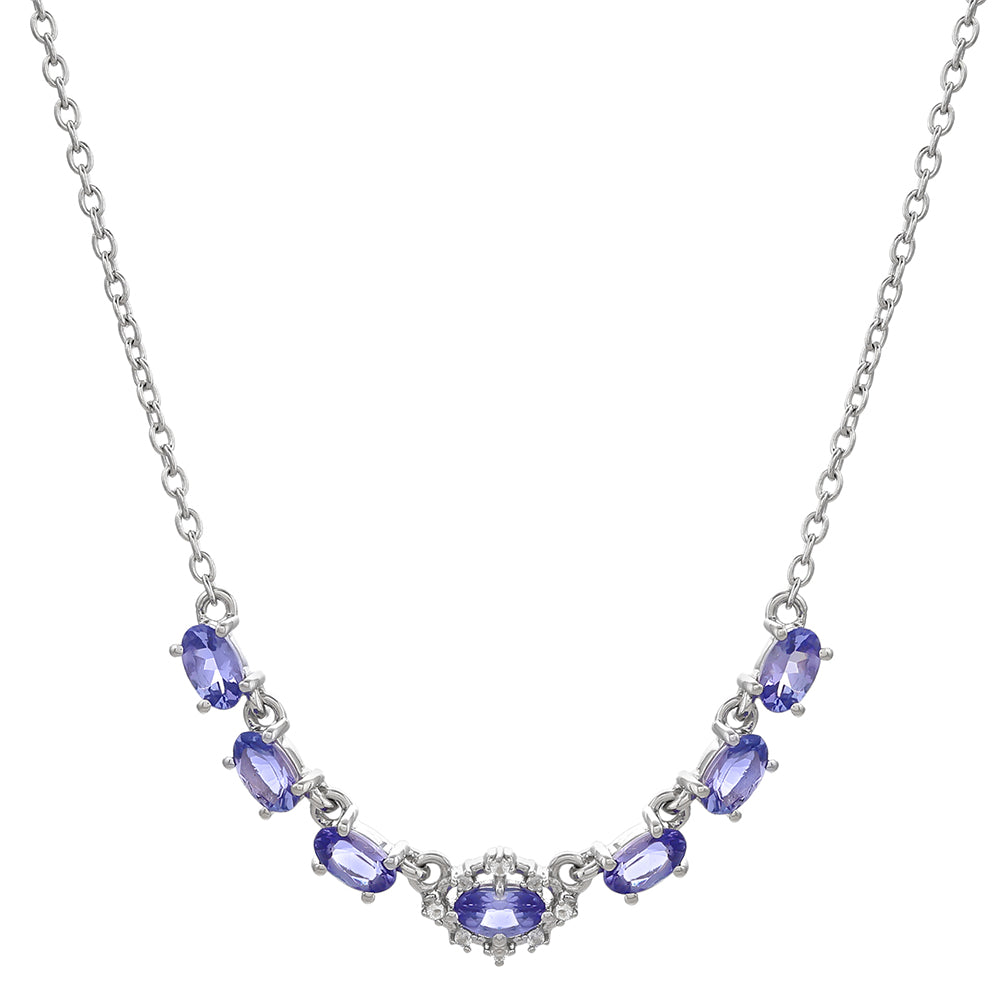 Colier din Argint 925 ( 4.65 grame ) cu Tanzanit AAA și Topaz Alb 1.86 Carate