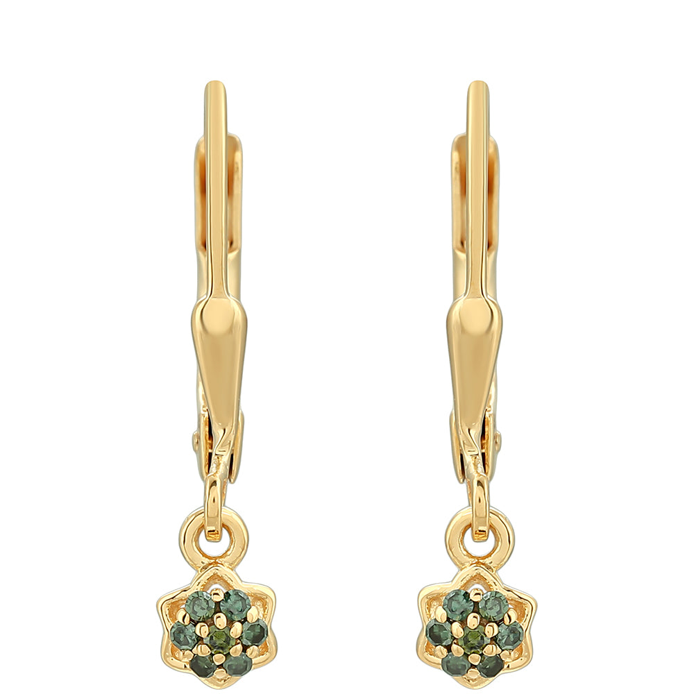 Cercei din Argint 925 Placat cu Aur ( 1 grame ) cu Diamant Verde 0.08 Carate 1 