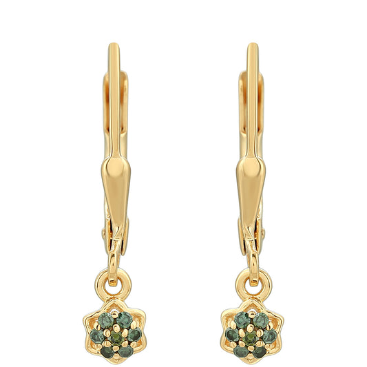Cercei din Argint 925 Placat cu Aur ( 1 grame ) cu Diamant Verde 0.08 Carate