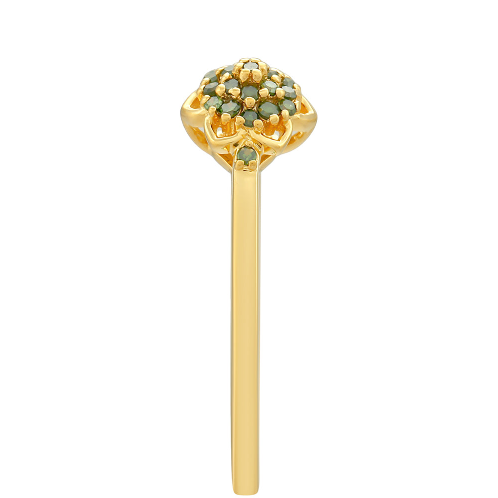 Inel din Argint 925 Placat cu Aur ( 1.32 grame ) cu Diamant Verde 0.11 Carate 3 