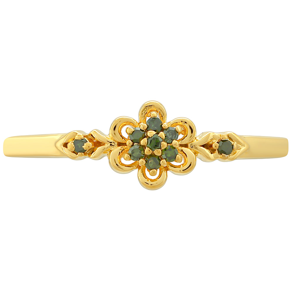 Inel din Argint 925 Placat cu Aur ( 1.58 grame ) cu Diamant Verde 0.06 Carate 1 