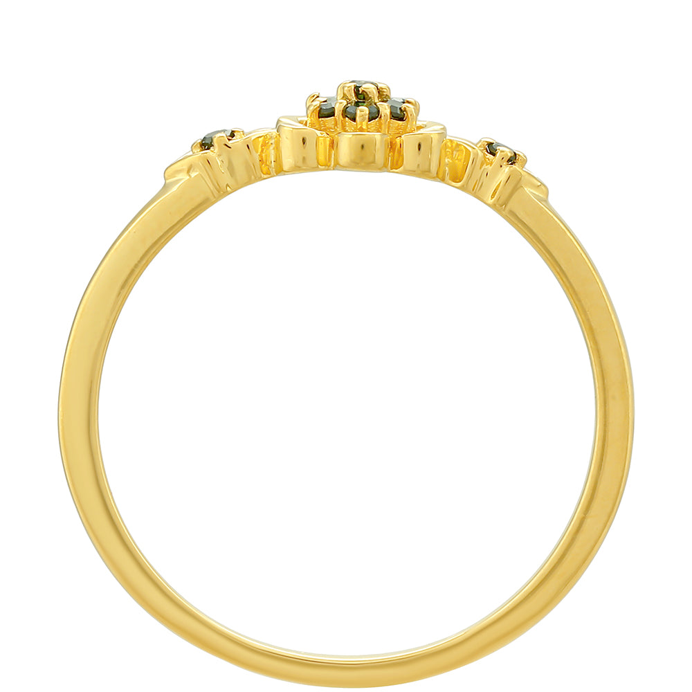 Inel din Argint 925 Placat cu Aur ( 1.58 grame ) cu Diamant Verde 0.06 Carate 4 