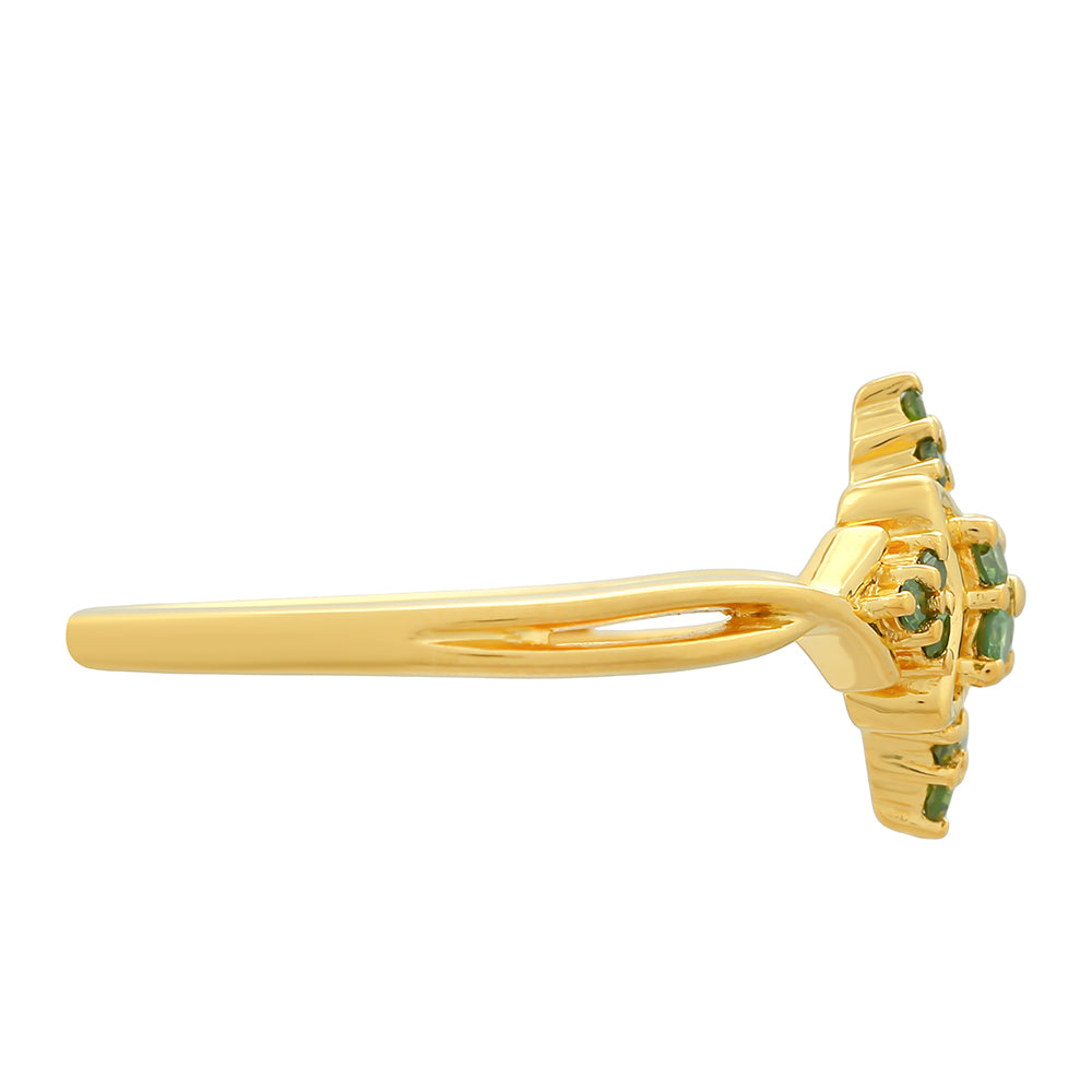Inel din Argint 925 Placat cu Aur ( 2.21 grame ) cu Diamant Verde 0.21 Carate 2 
