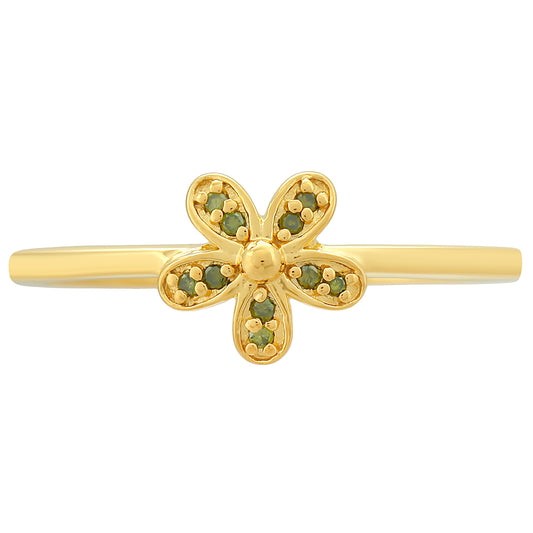 Inel din Argint 925 Placat cu Aur ( 1.84 grame ) cu Diamant Verde 0.05 Carate