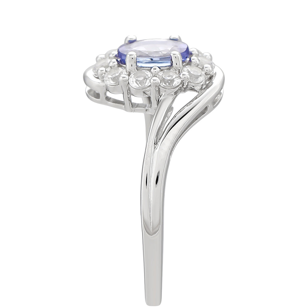 Inel din Argint 925 ( 1.93 grame ) cu Tanzanit AAA și Topaz Alb 0.81 Carate