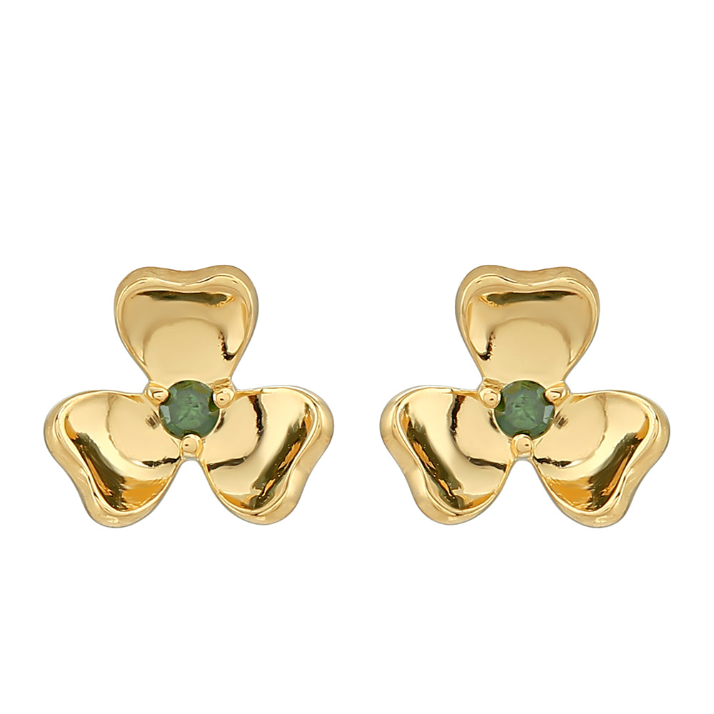 Cercei din Argint 925 Placat cu Aur ( 0.96 grame ) cu Diamant Verde 0.03 Carate 1 