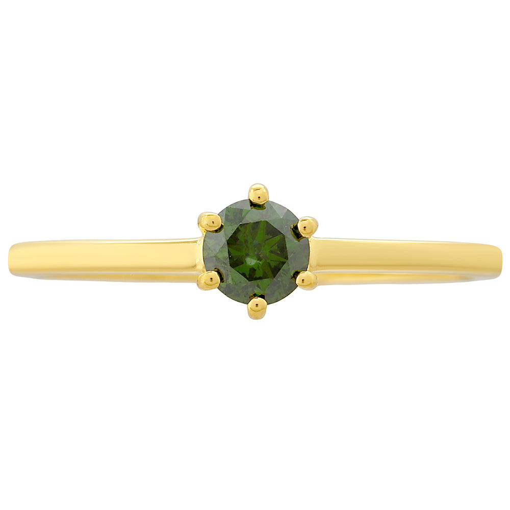 Inel din Argint 925 Placat cu Aur ( 1.03 grame ) cu Diamant Verde 0.26 Carate 1 