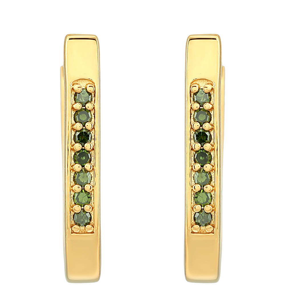 Cercei din Argint 925 Placat cu Aur ( 1.6 grame ) cu Diamant Verde 0.07 Carate 1 