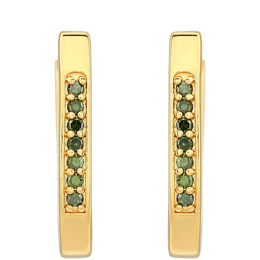 Cercei din Argint 925 Placat cu Aur ( 1.6 grame ) cu Diamant Verde 0.07 Carate