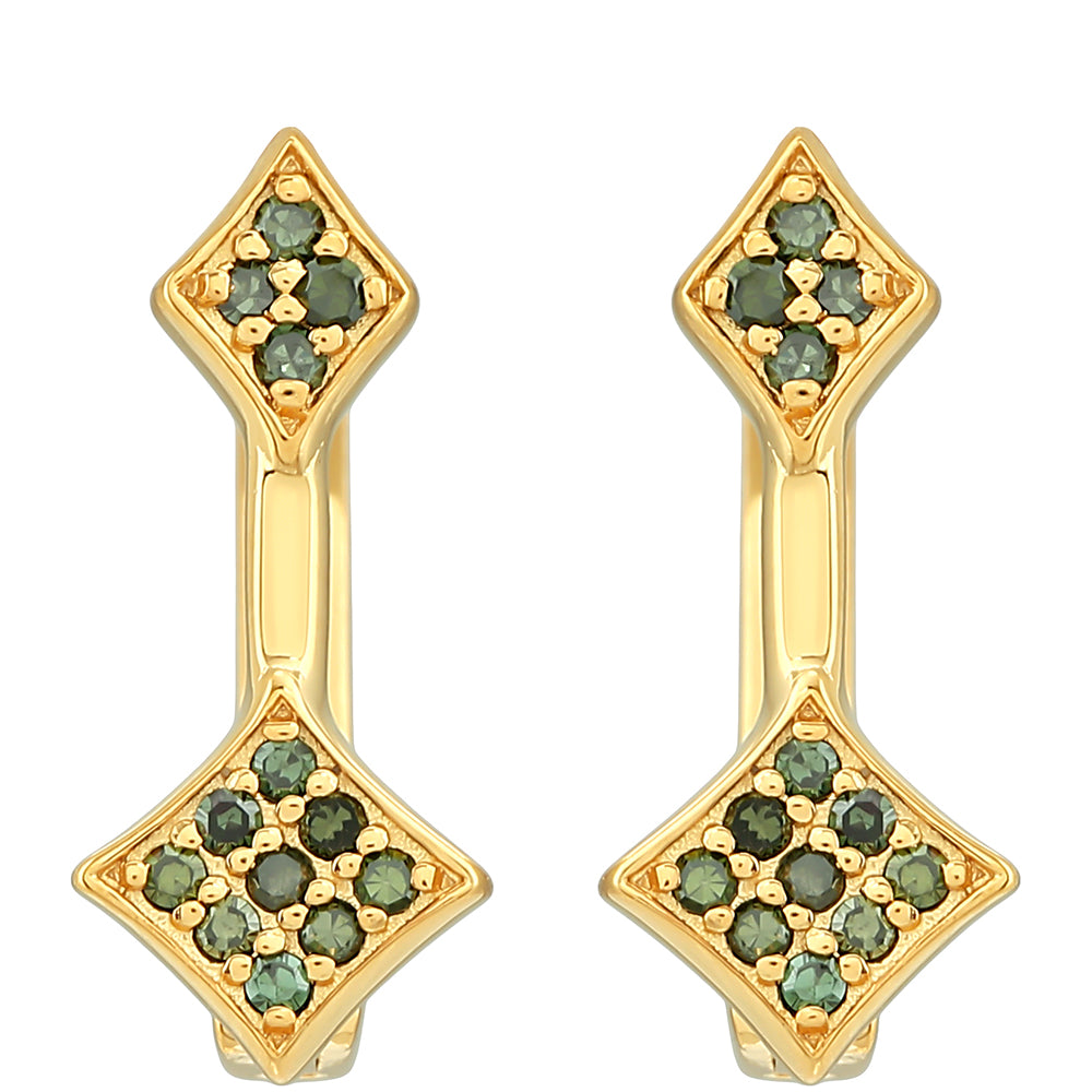 Cercei din Argint 925 Placat cu Aur ( 1.55 grame ) cu Diamant Verde 0.11 Carate 1 